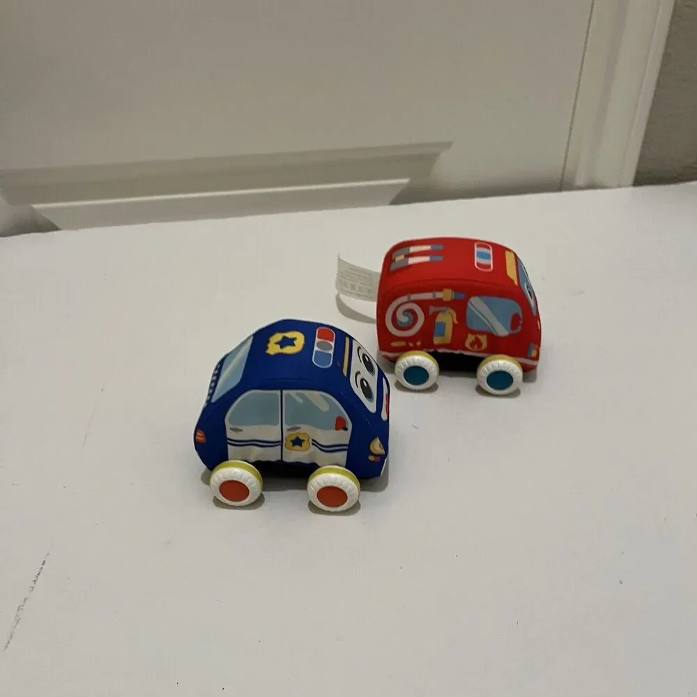 Soft Play Car Vehicles Pull Back Racer Cars Blue Police Red Firetruck Toys